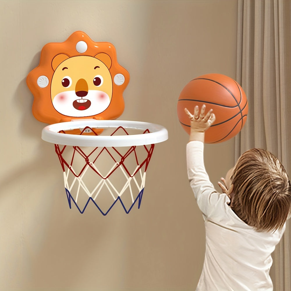Kids' Cartoon Animal Basketball Hoop Set for Ages 3+ Indoor Outdoor Wall-Mounted with Mini Balls and Pump