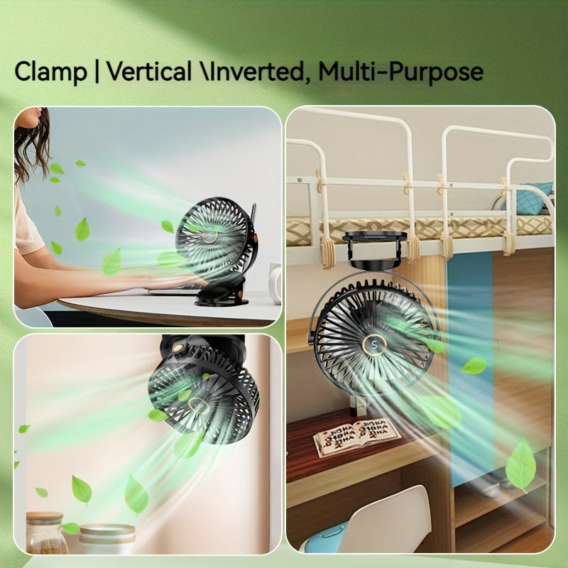 Portativ klip-on ventilyator LED displey bilan, USB bilan quvvatlanadigan mini stol ventilyatori, shovqinsiz ishlash