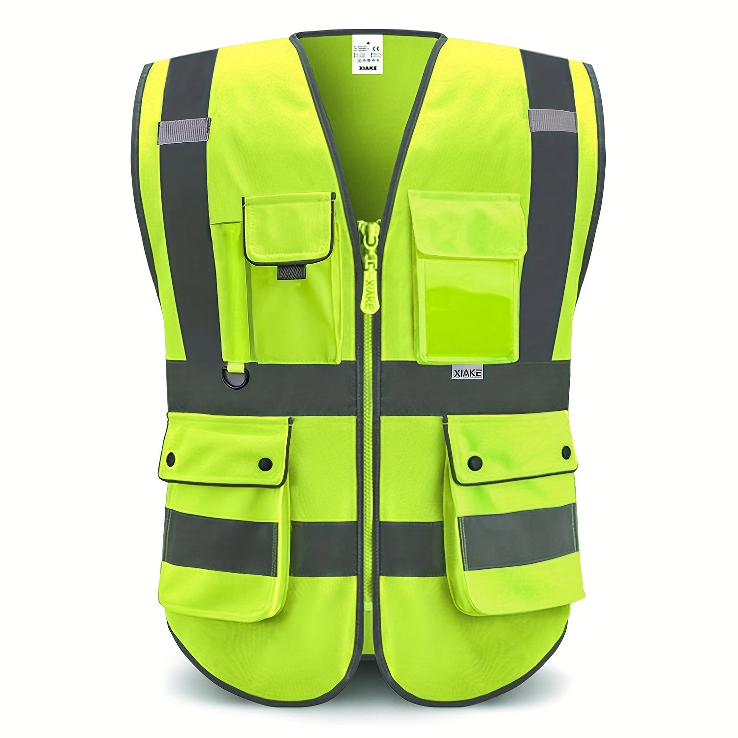 Reflective Safety Vest with 8 Pockets High Visibility Polyester Zipper