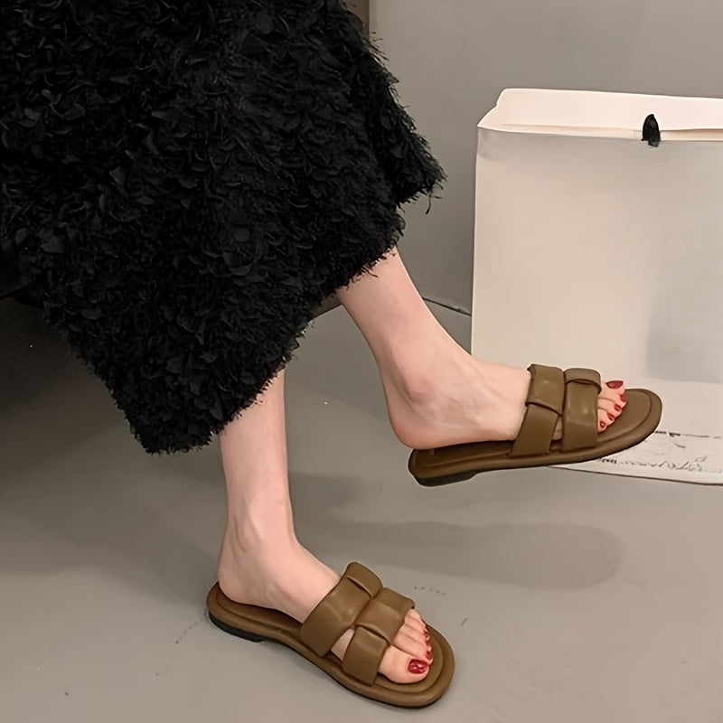 Women's Summer Flat Open-Toe Slip-On Sandals in Black White Brown