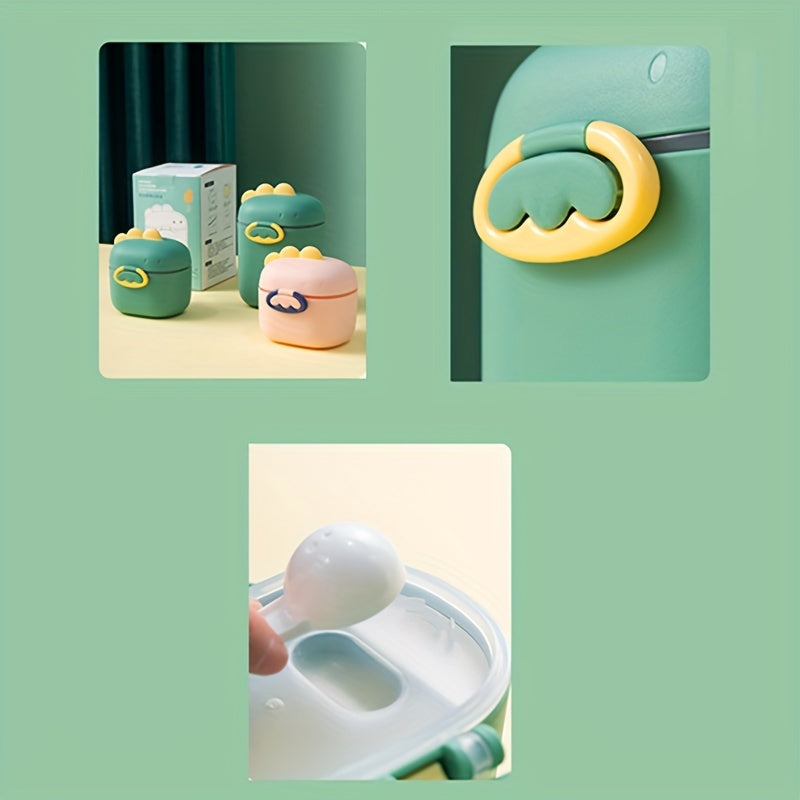 Dinozavr mavzusidagi katta sig'imli sut kukuni tarqatuvchi - Bolalar uchun ko'chma ikki qatlamli formula idishi, qopqoq bilan muhrlangan saqlash, BPA-free plastik