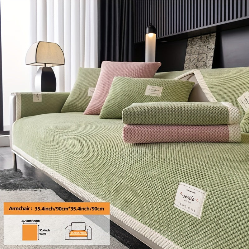 Hozirgi zamonaviy plush divan qopqog'i, barcha fasllar uchun korduroy chekkali