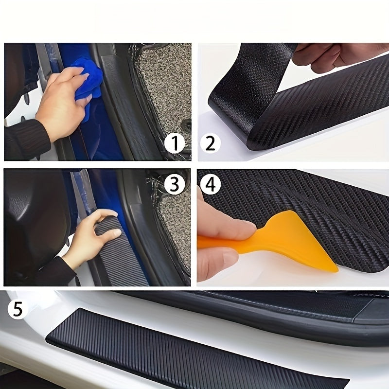 Car Door Sill Protector Carbon Fiber Anti-Scratch Kick Guard Pad