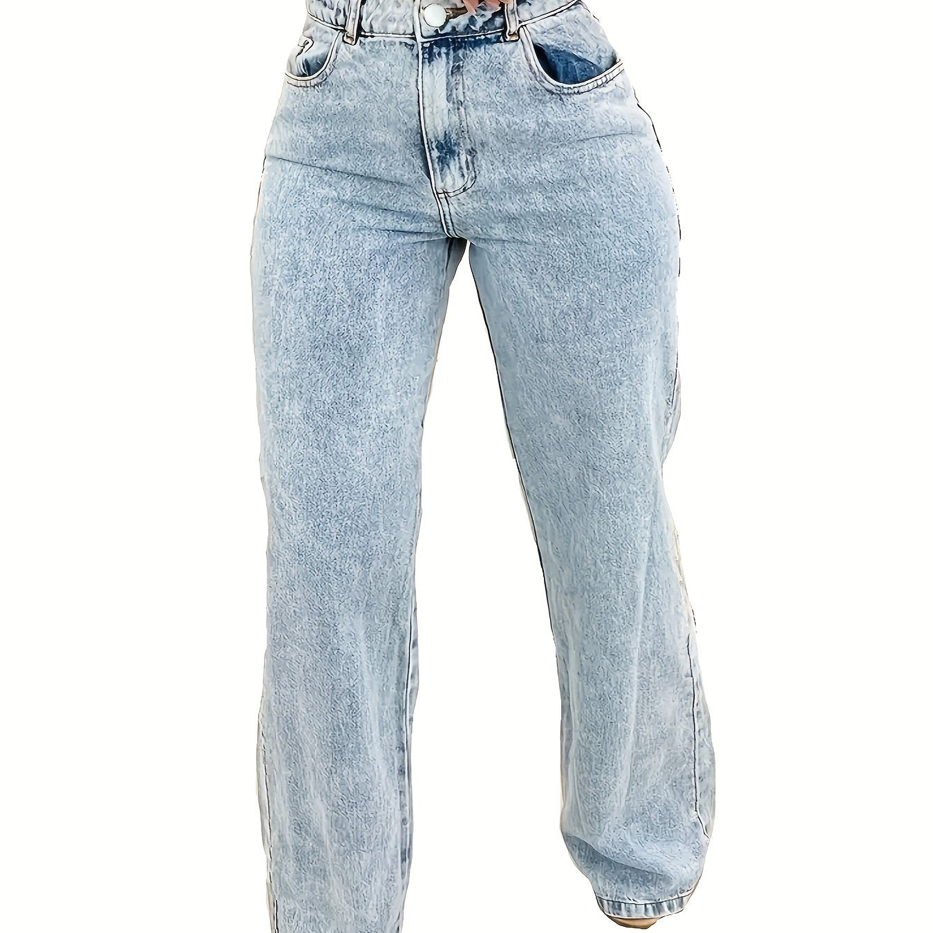 Plus Size Women's Denim Jeans Straight Leg Washed Blue Casual Pants