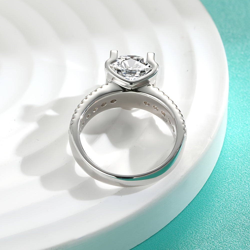 Vintage 2CT Moissanite Engagement Ring in Sterling Silver Platinum Plated October Birthstone Wedding Band