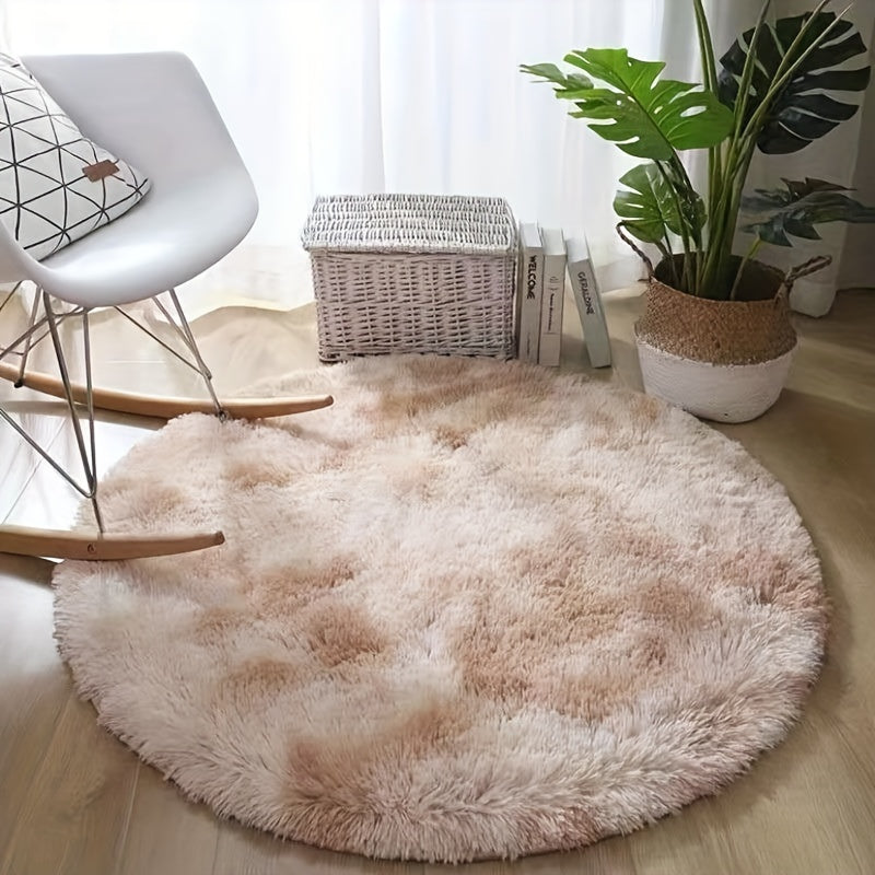 Soft Fluffy Tie-Dye Round Mat 3cm Thick Velvet for Living Room and Bedroom