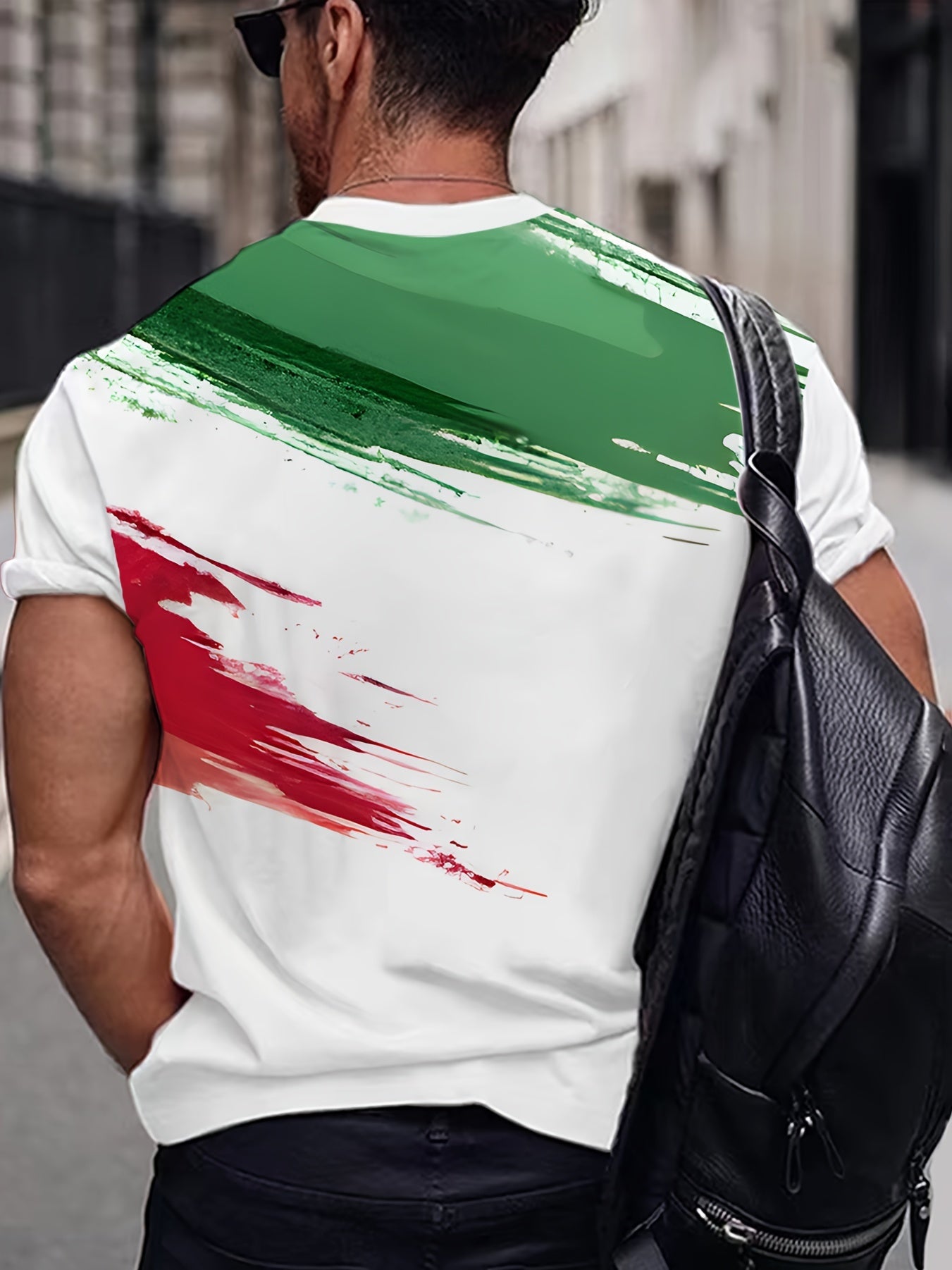 Erkaklar uchun plussiz tasodifiy T-ko'ylak, Italiyaning bosma dizayni, polyester va spandeks aralashmasi