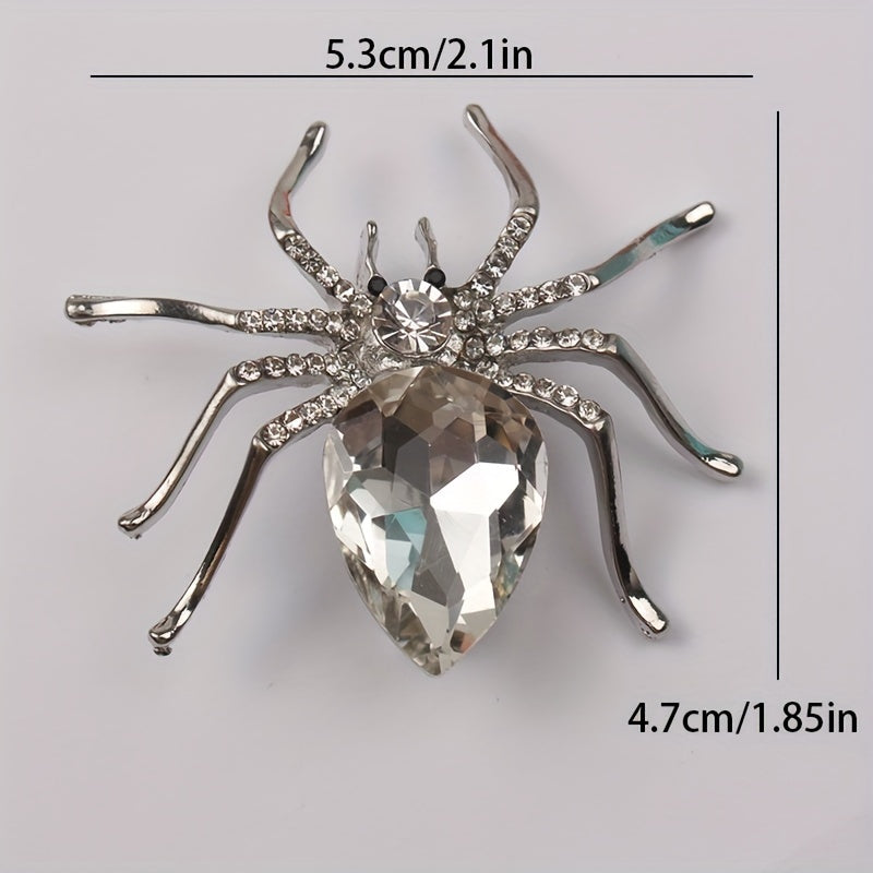 Vintage Spider Brooch Pin with Rhinestone Crystal and Irregular Shape