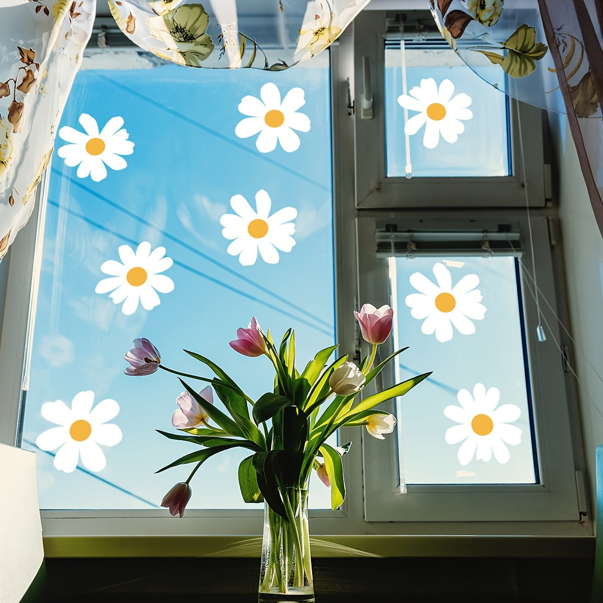 Modern Daisy Flower Window Decals Static Cling Reusable Glass Mirror Decor