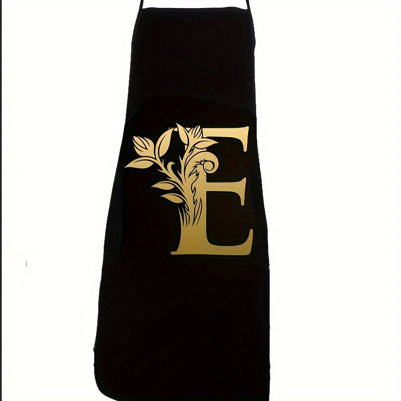 Golden Letter Printed Oil-Proof Kitchen Apron for Home Cooking