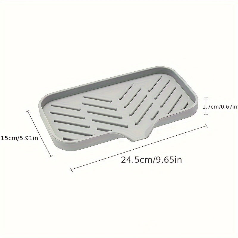 Gray Silicone Sink Organizer Tray with Drainage for Sponges and Soap