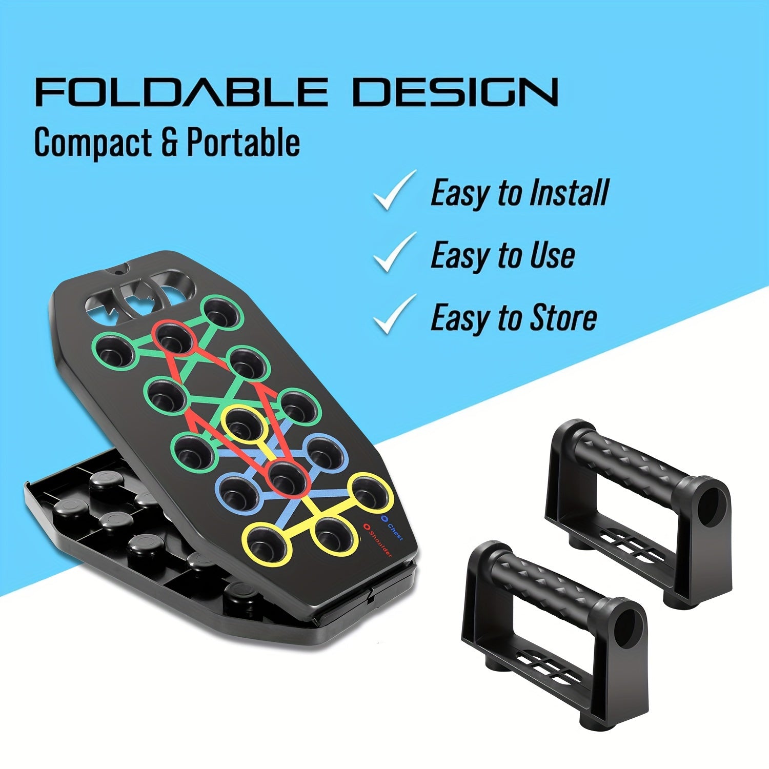 MACYO Ультимативная доска для отжиманий с 2 резиновыми лентами - Многофункциональное оборудование для тренировок дома и в спортзале, тренажер для грудных мышц, помощник в силовых тренировках.