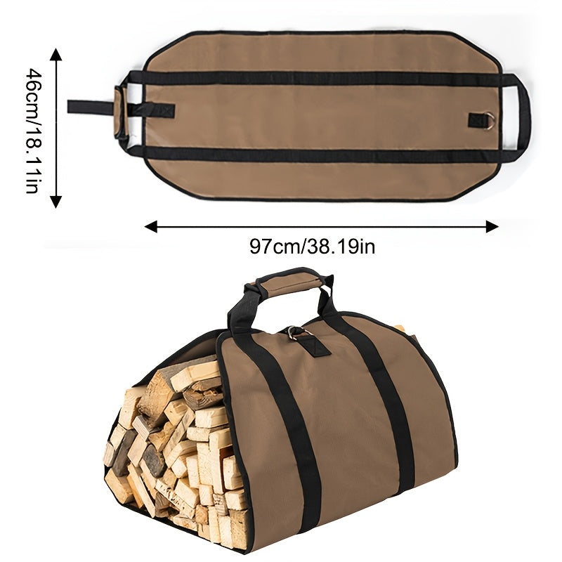 Canvas Log Carrier Bag Firewood Tote with Handles and Security Strap