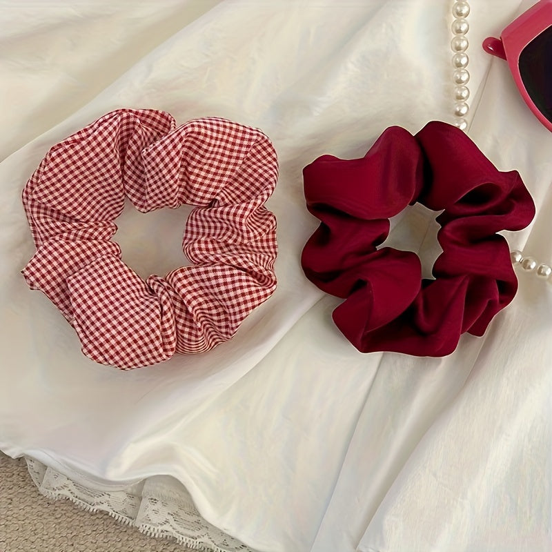 Set of 6 Velvet Scrunchies for Women in Assorted Colors Checkered Hollow-Out Style Hair Ties for Buns and Ponytails