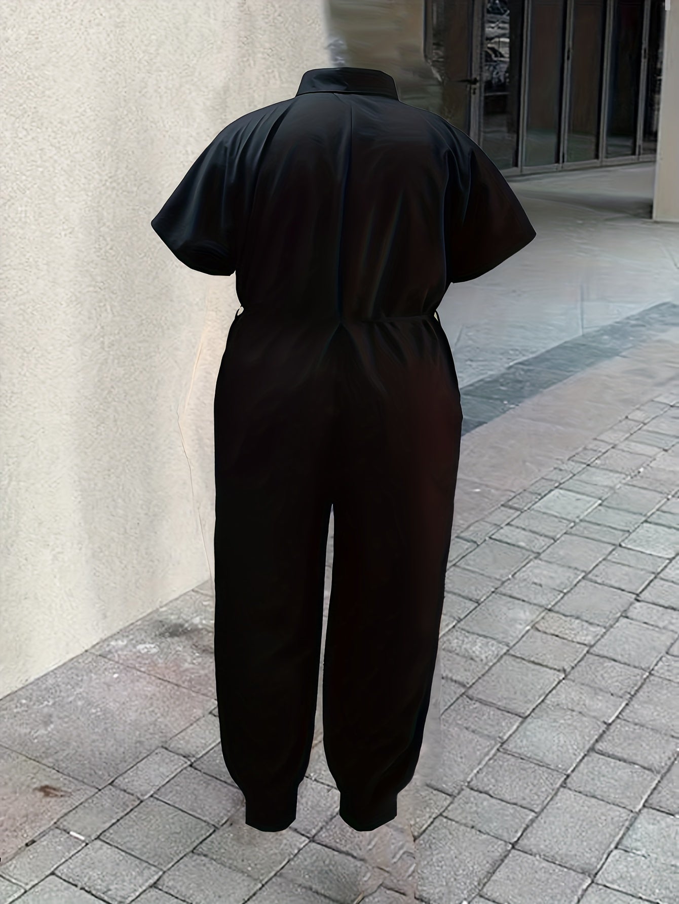 Women's Casual Black Flared Drawstring Pants Plus Size with Pockets