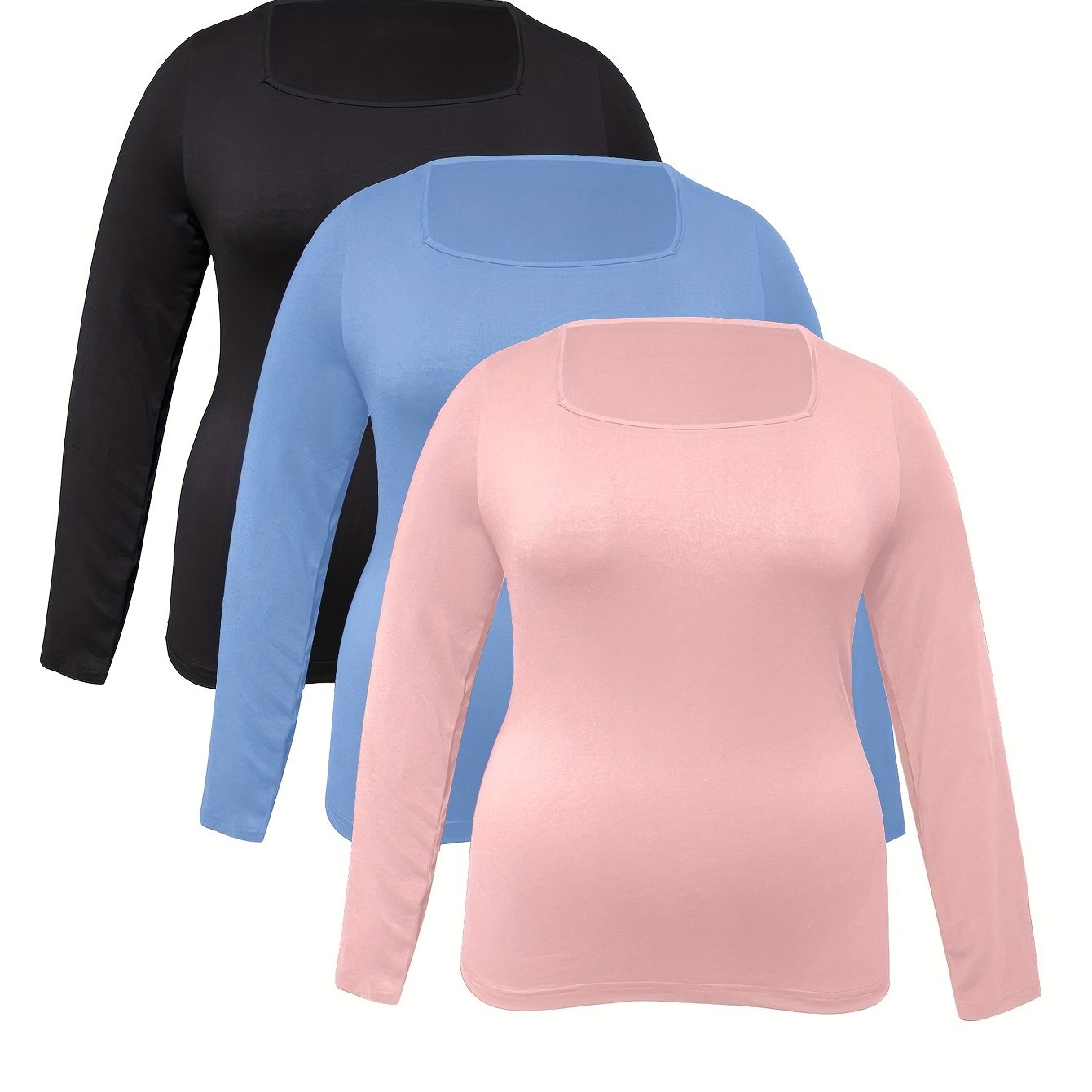 Women's Cotton Square Neck Slim Fit Bodysuit Set 3 Pack