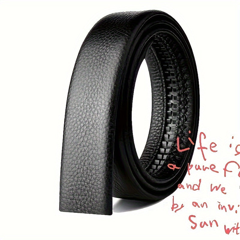 Men's Black Faux Leather Belt with Automatic Buckle for Business Casual