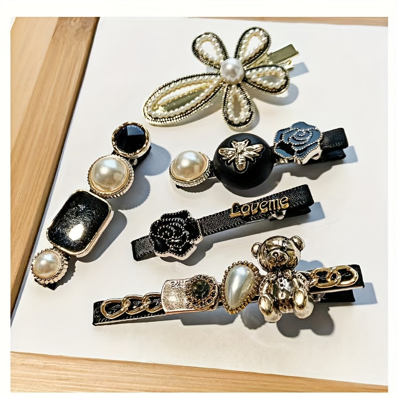 6-Piece Mixed Color Korean Diamond Hair Clips for Women