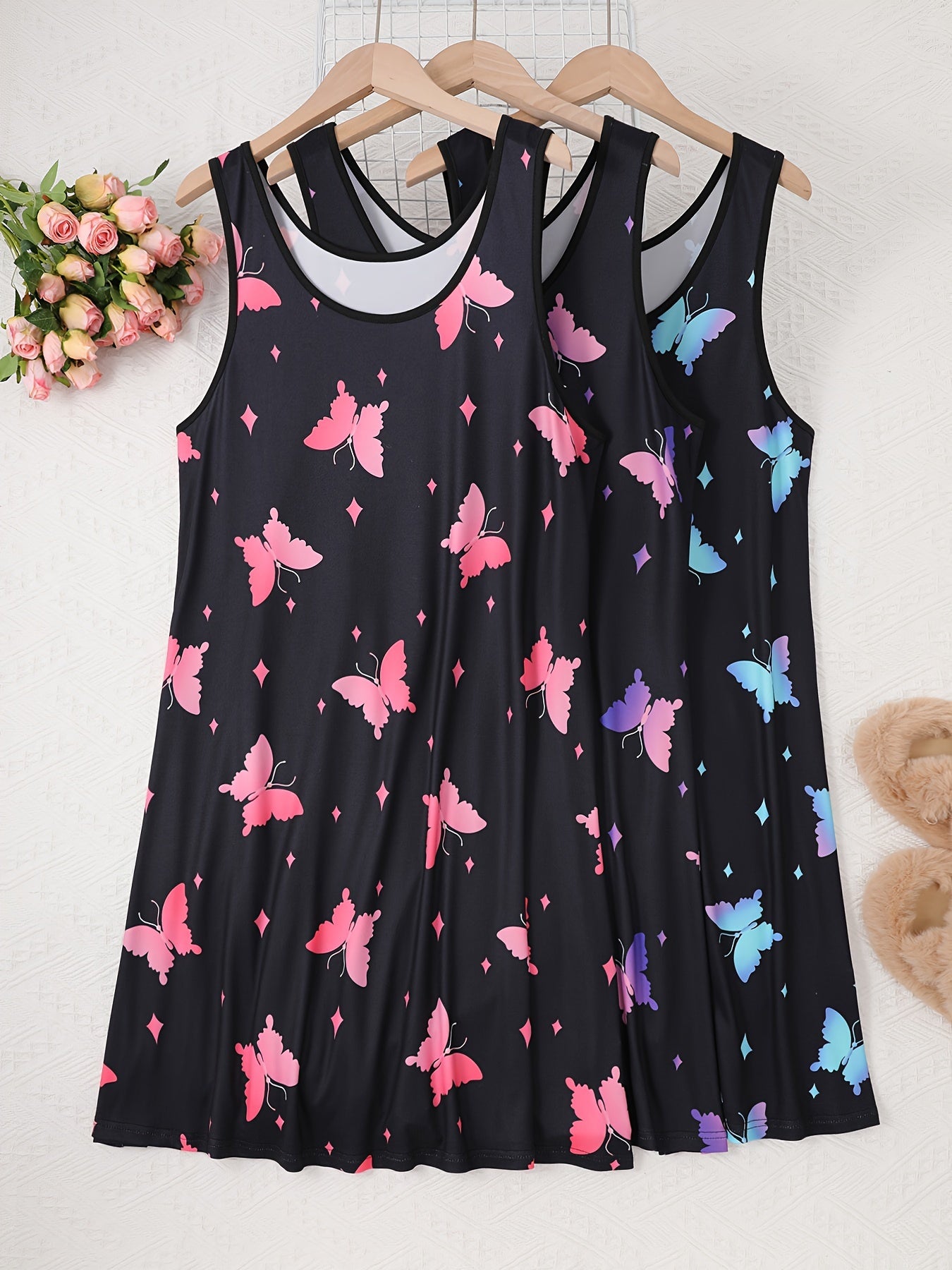 Women's Plus Size Sleep Dress Star Butterfly Print Tank Nightdress