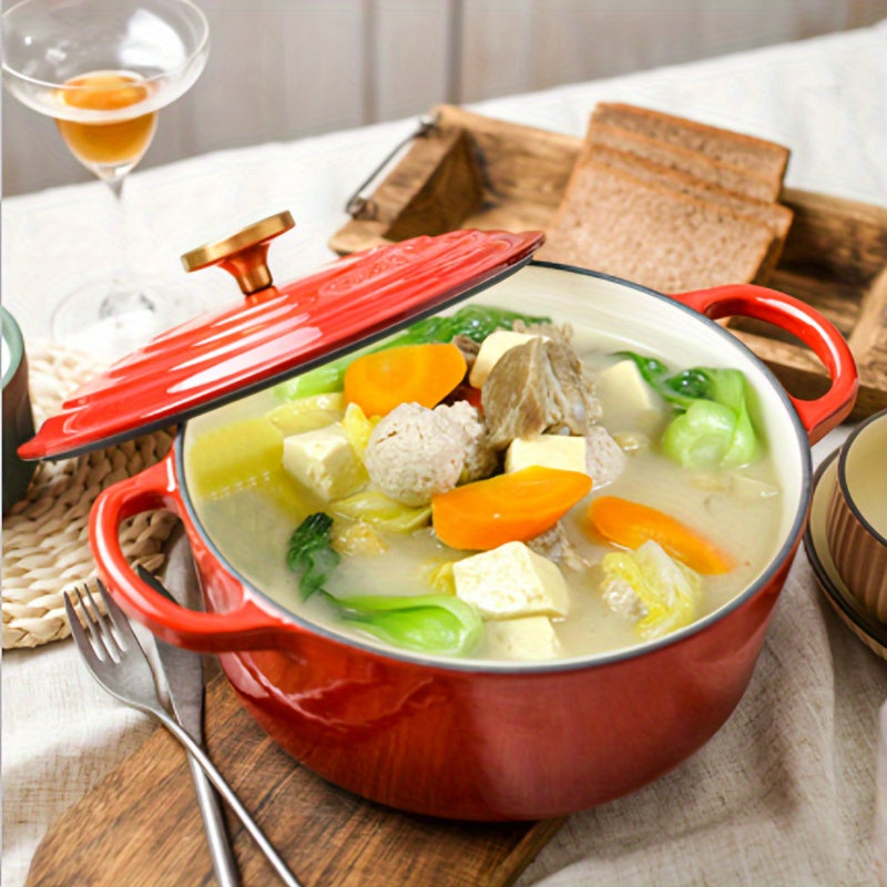 Set of 3 Enamel Cast Iron Pots 22cm 24cm 26cm Non-Stick Handles