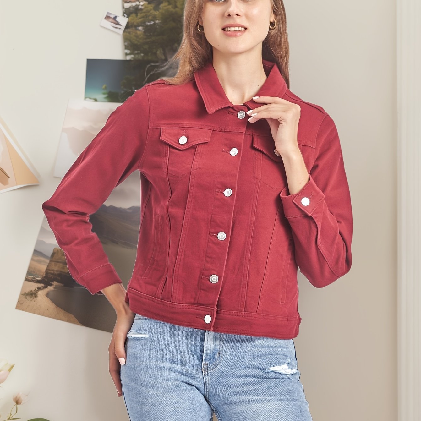 Women's Denim Jacket Multicolor Relaxed Jeans Style Grape