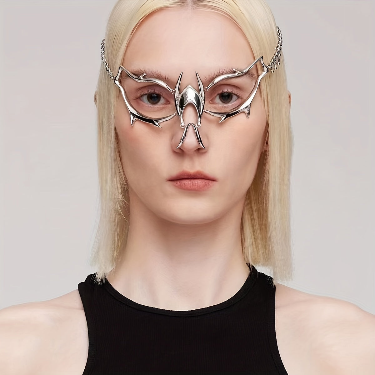 Silver Hollow Metal Mask for Halloween Masquerade Cyberpunk Accessories