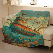 Coral Fleece Blanket with Ship Pattern Soft Warm All-Season Throw for Sofa Bed Camping