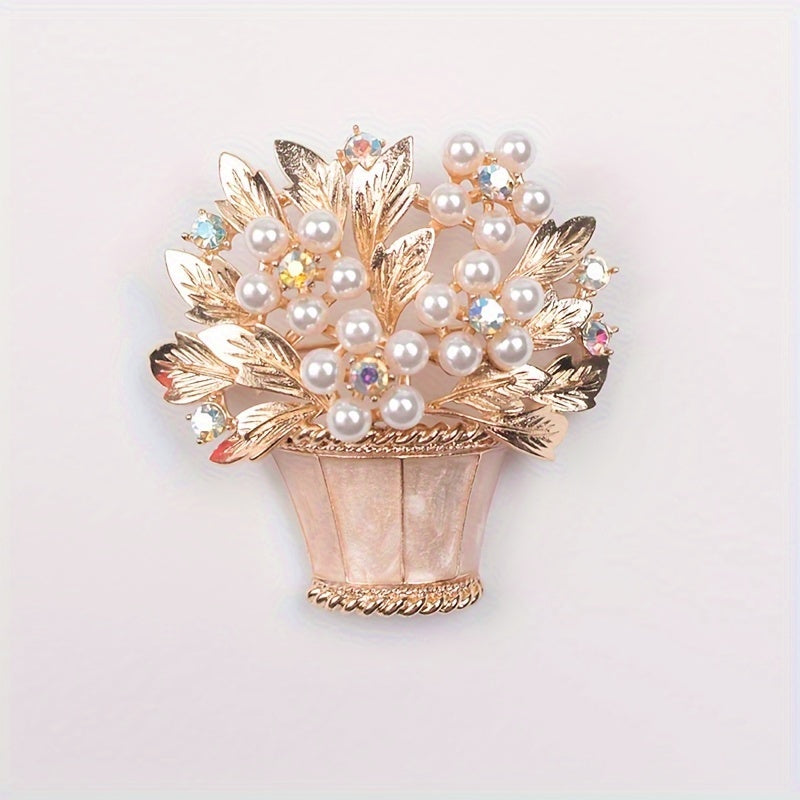 Faux Pearl and Rhinestone Flower Brooch Vintage-Inspired Irregular Shape for Dresses and Sweaters