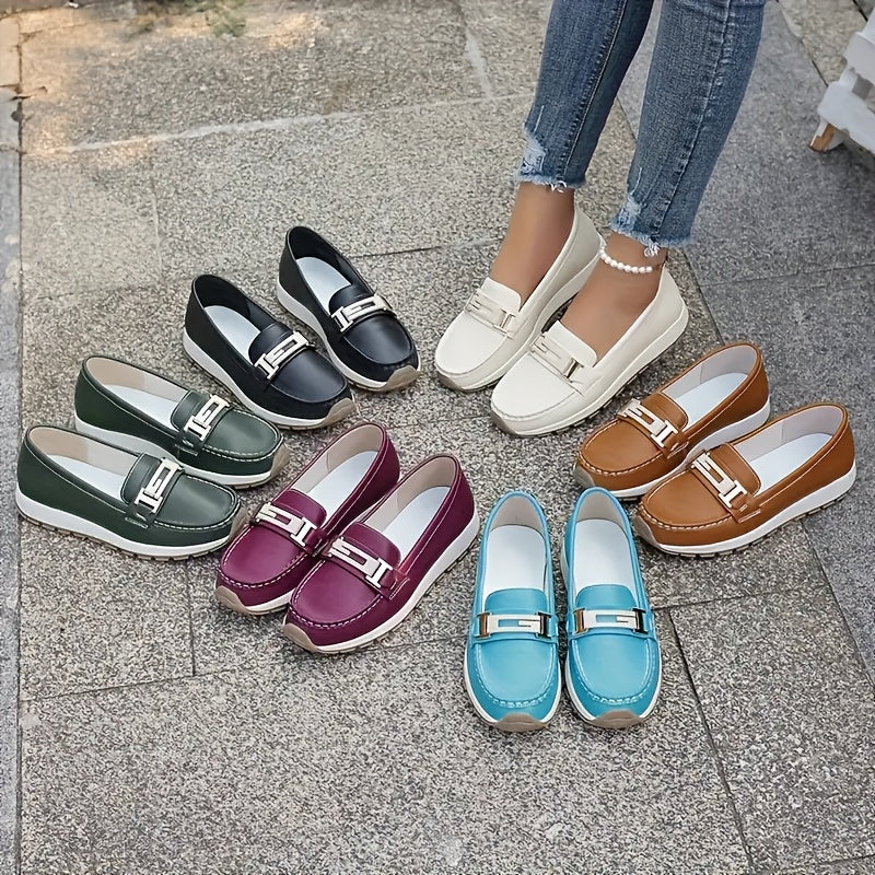 Women's Lightweight Slip-On Flats with Metallic Buckle Casual Shoes for Autumn