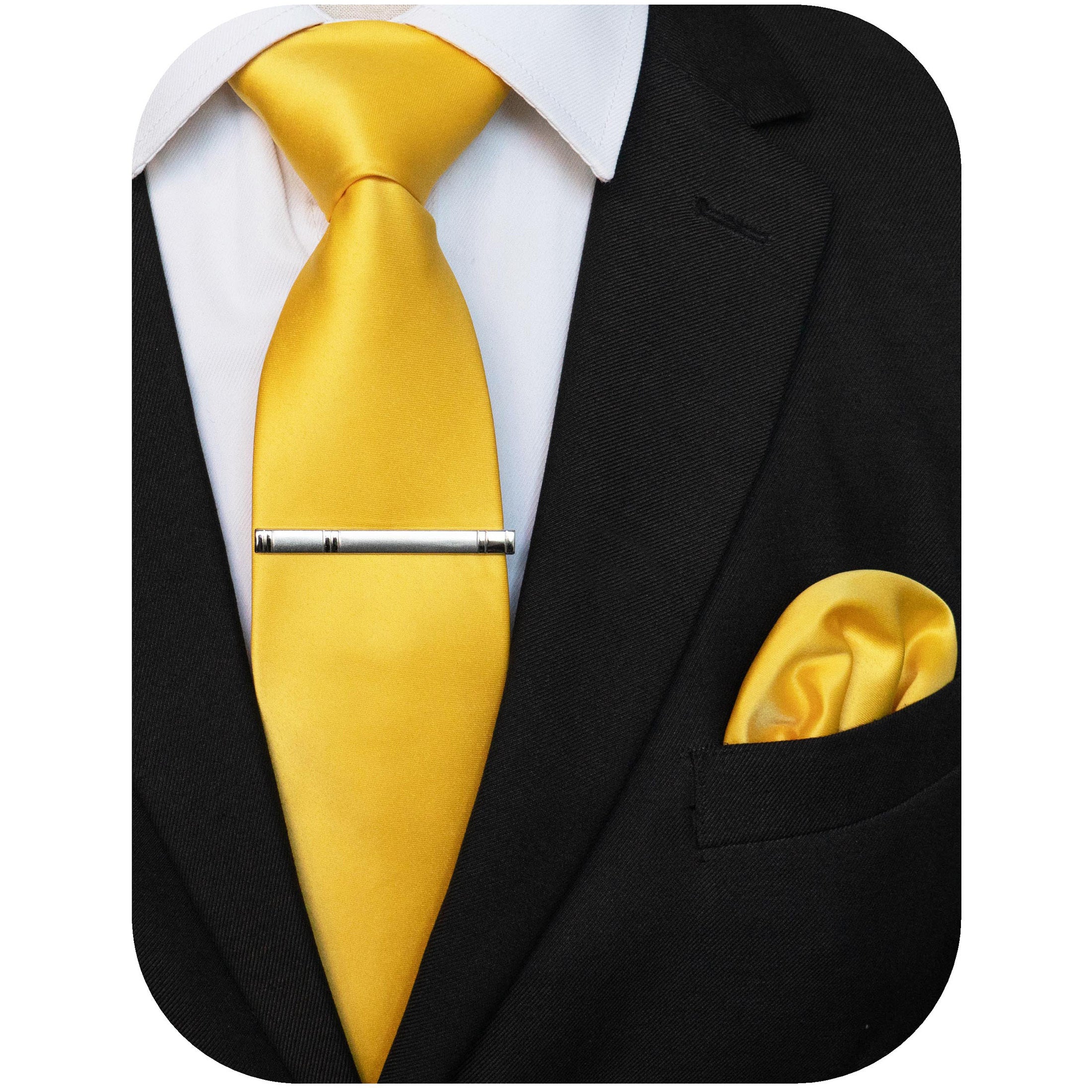 Men's Solid Color Tie and Pocket Square Set with Tie Clip for Business and Wedding