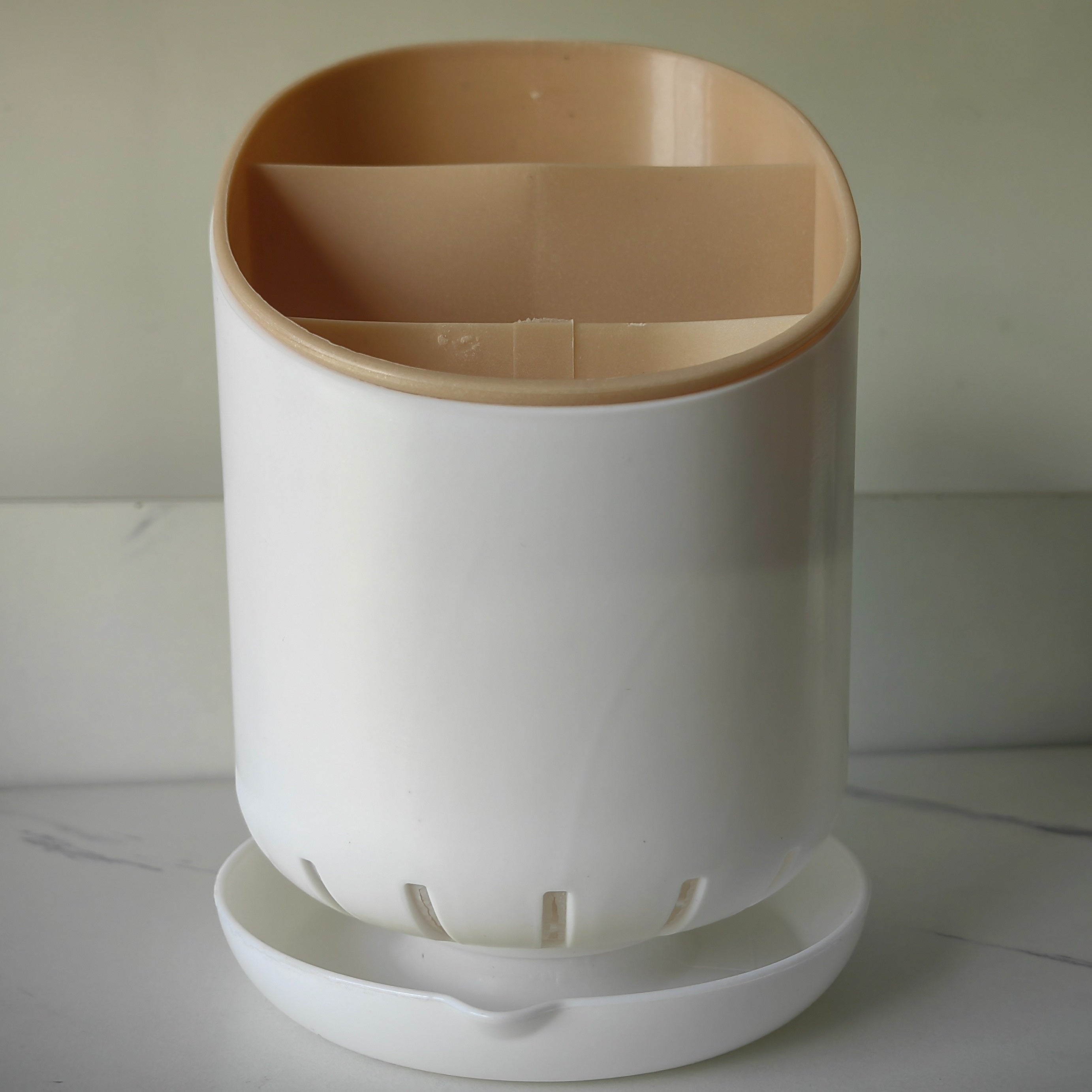 Durable Plastic Utensil Holder with Draining Tray Dual-Layer Kitchen Organizer