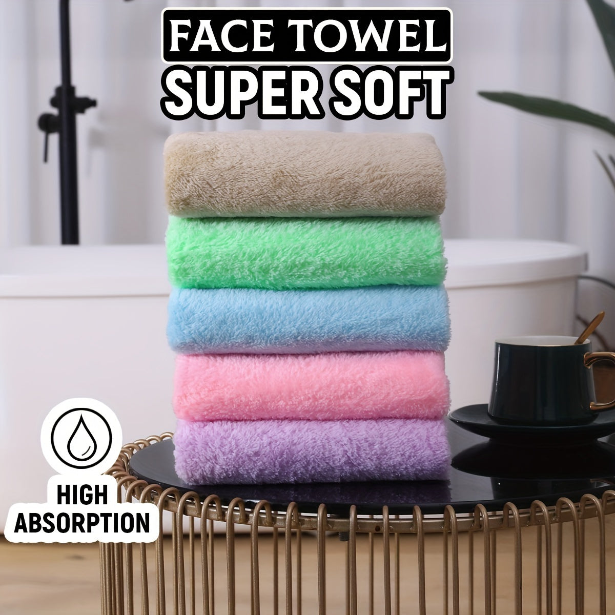 Set of 5 Soft Polyester Hand Towels Quick-Drying Absorbent for Bathroom Spa