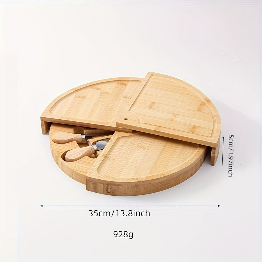 Multipurpose Cheese Board Set with Serving Knives, Storage Drawers, for Snacks and Charcuterie
