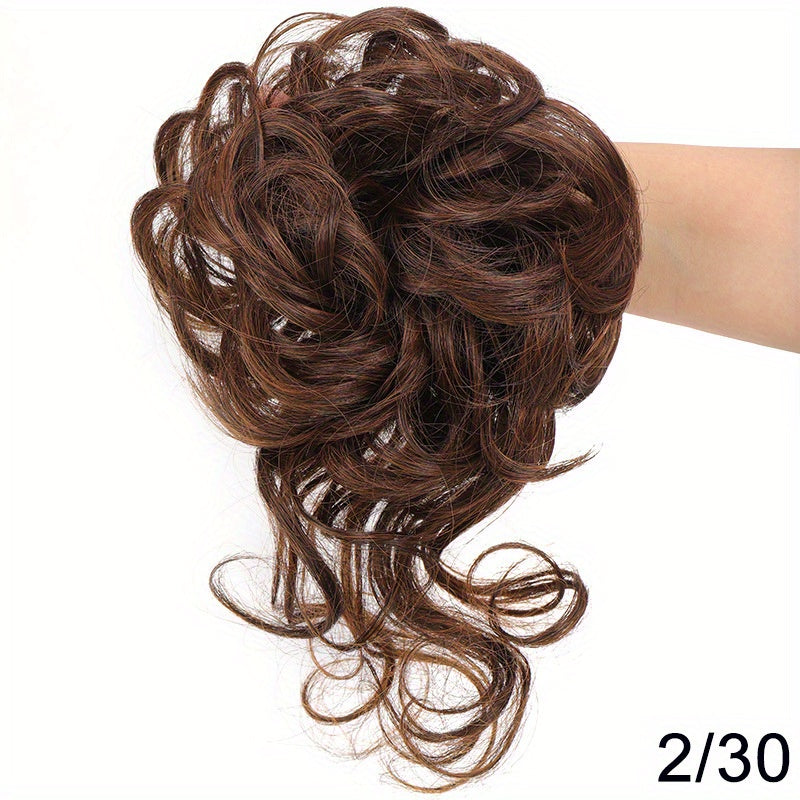 Ayollar uchun sintetik sochli bun scrunchie, tartibsiz, qovurilgan, to'lqinli sochlar uchun kengaytmalar