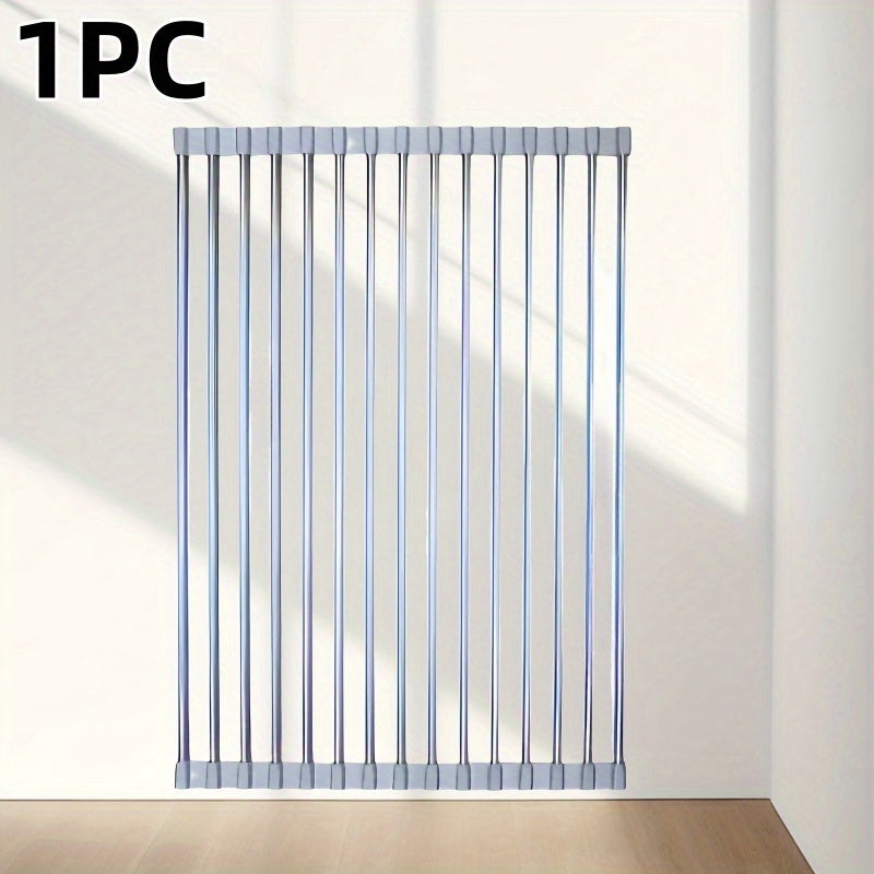 Estante enrollable para secar platos 43cm x 30cm Acero inoxidable escurridor sobre el fregadero plegable versátil