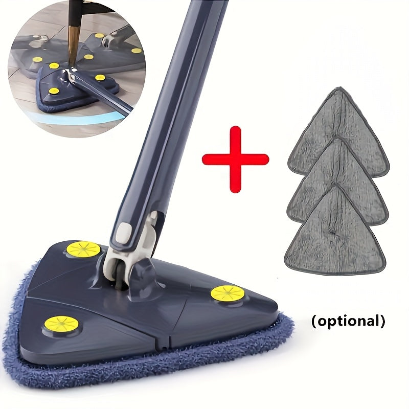 360-Degree Rotating Triangle Mop with Telescopic Handle and Microfiber Pad