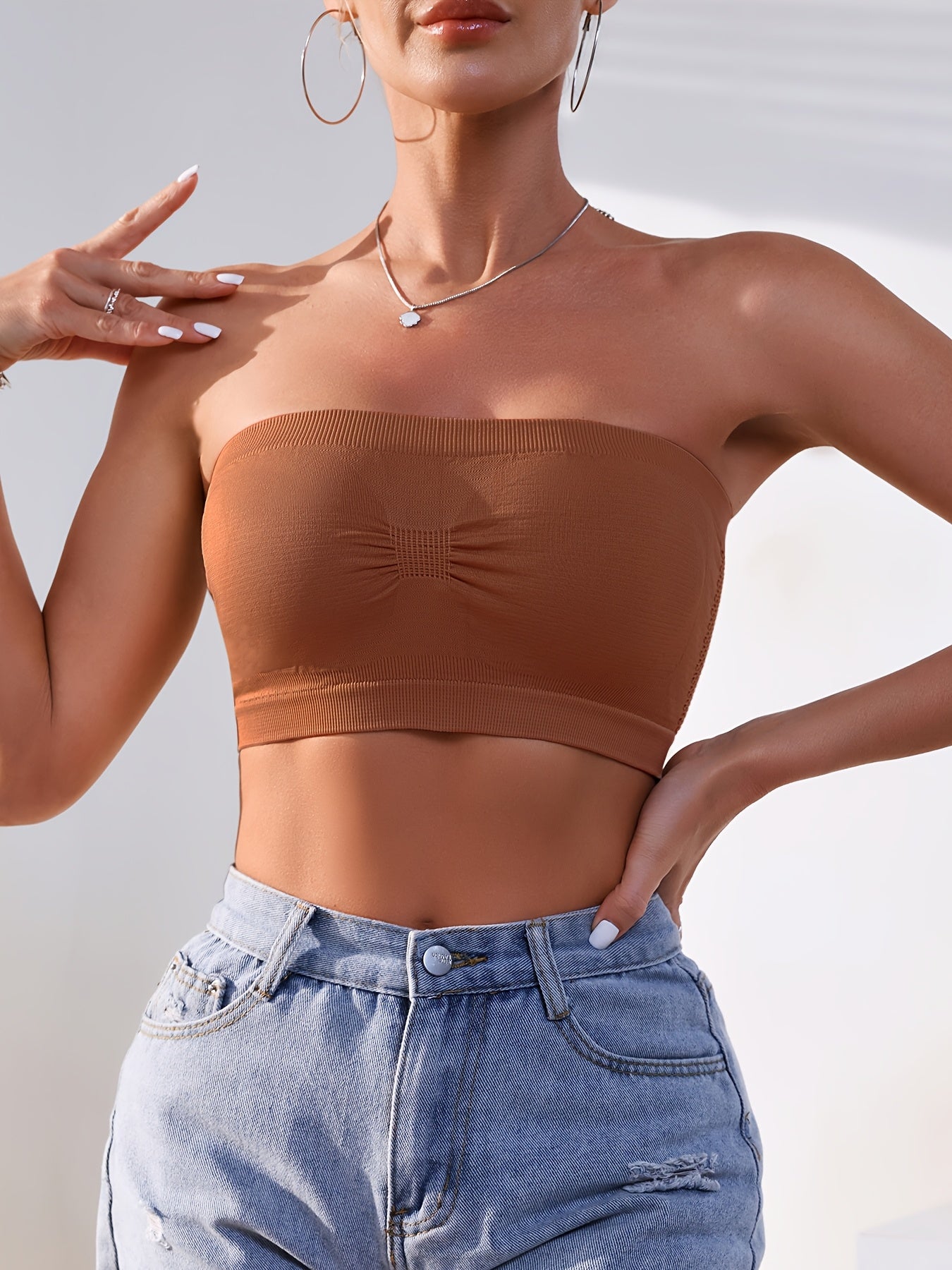 Women’s Seamless Breathable Mesh Tube Tops 5-Pack Solid Colors