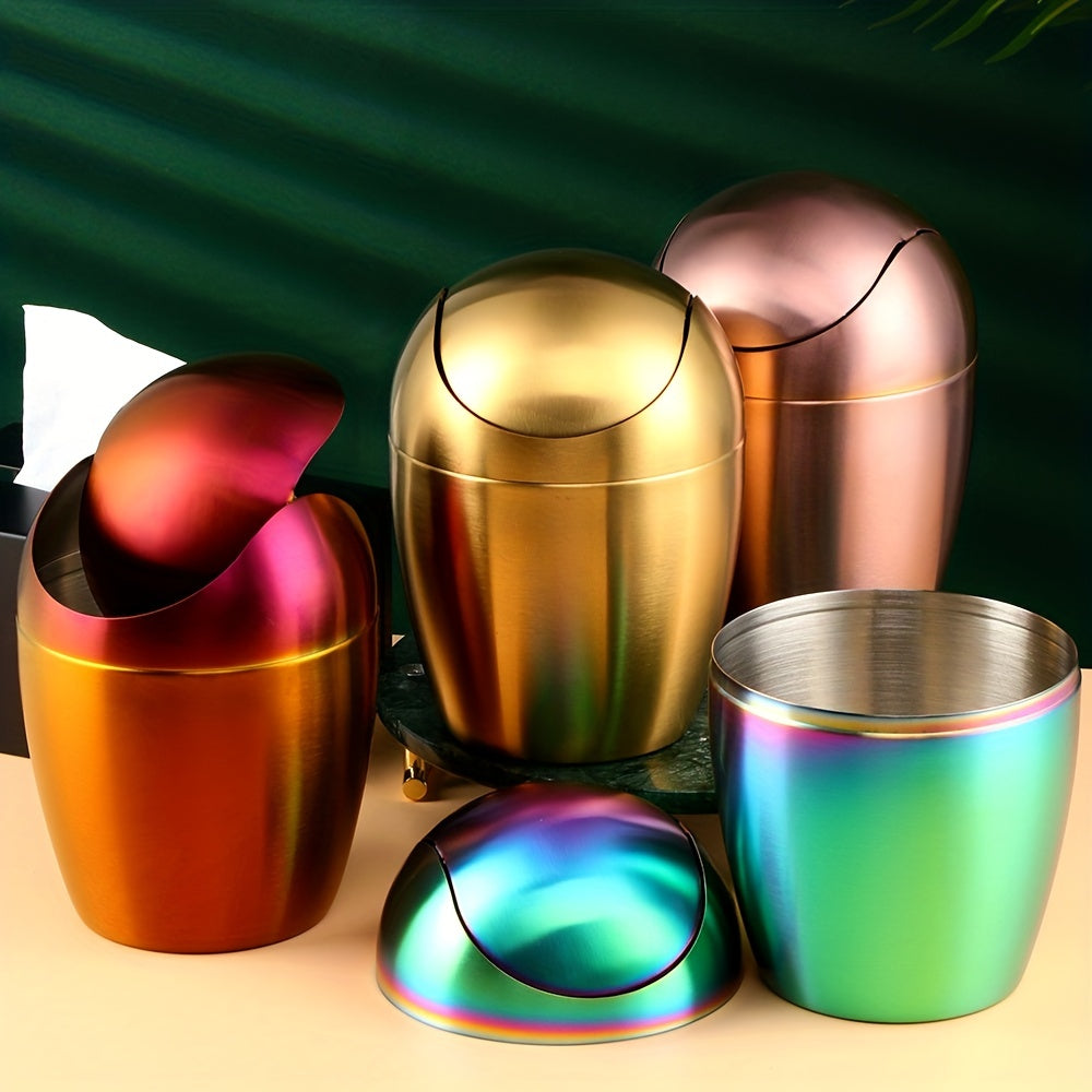Multi-Color Stainless Steel Egg-Shaped Tableware Trash Can Silver Gold Rose