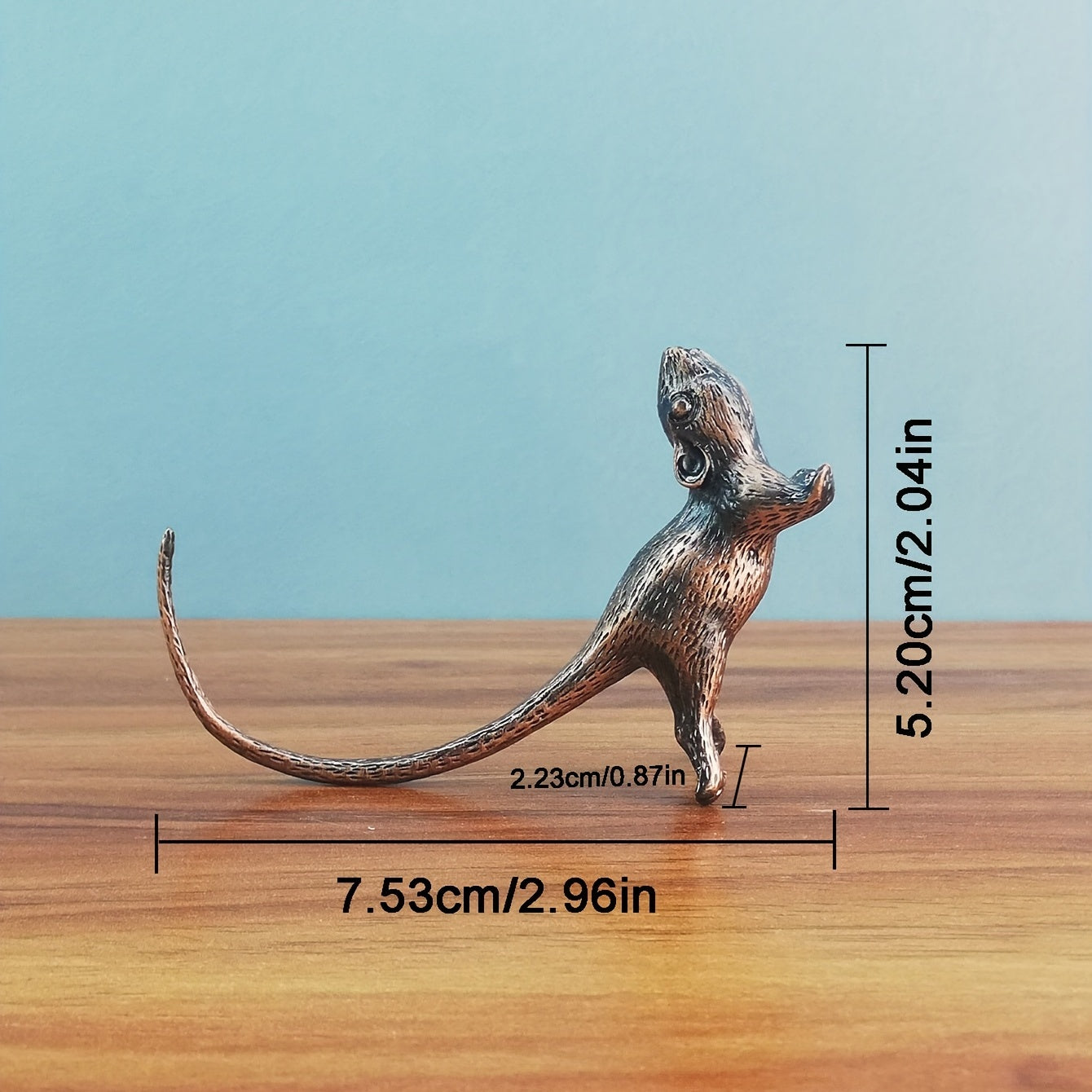 Adorno en miniatura de ratón de metal para escritorio y decoración de ceremonia del té