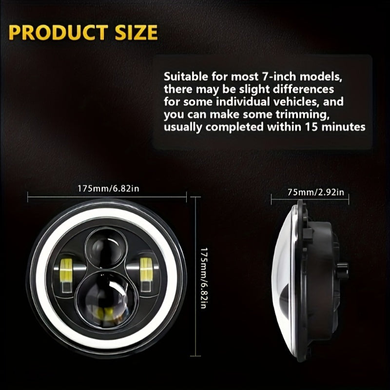 17.78 cm Round LED Headlight 4-Bulb Dual-Color Angel Eye 12V 3000+ Lumens Off-Road Vehicle