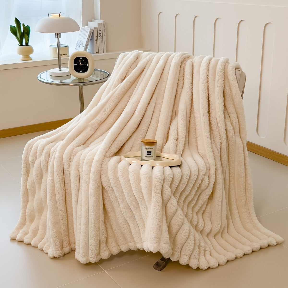 Striped Plush Throw Blanket for Couch Bed All-Season Warmth