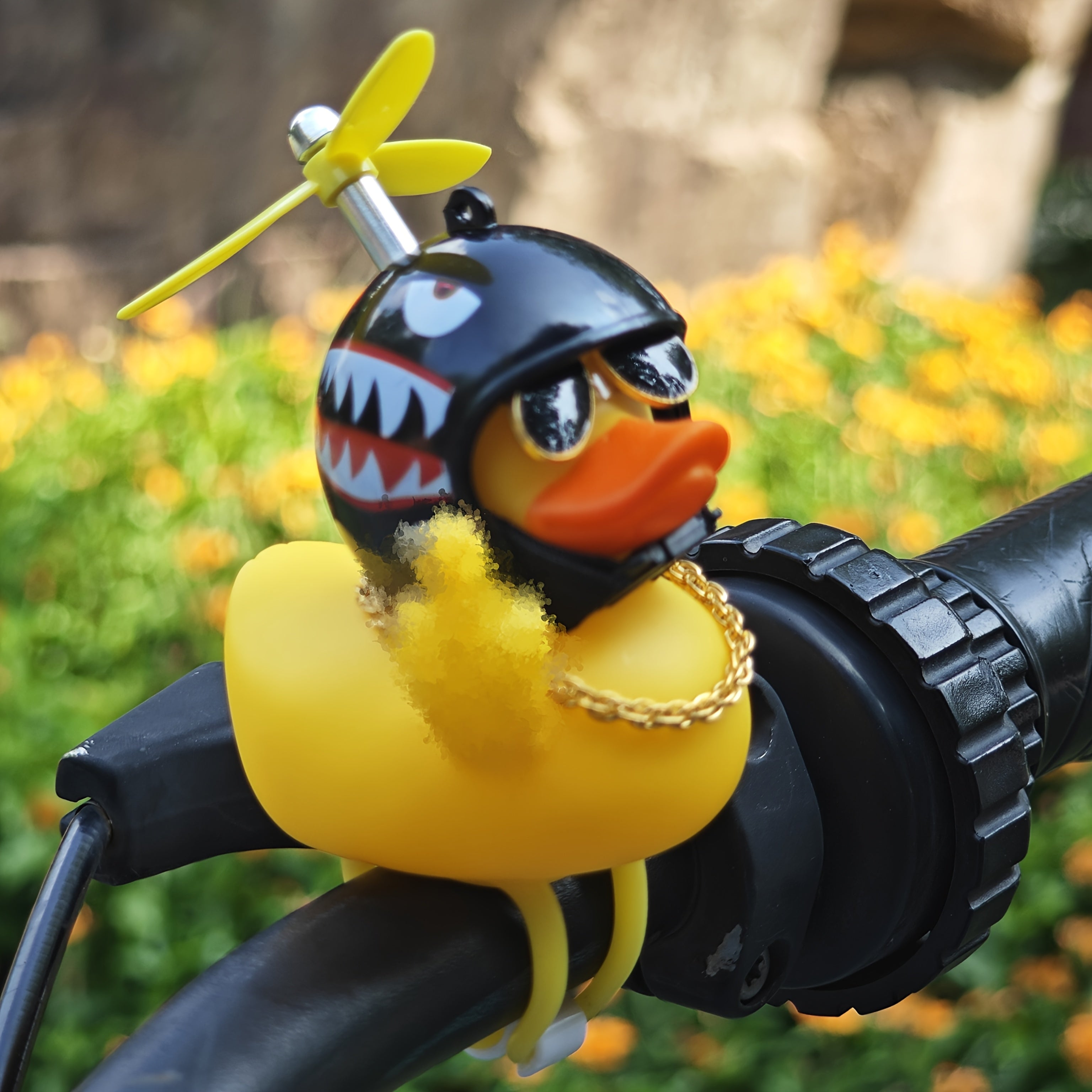 Motorcycle Decor Duck with Shark Helmet Propeller PVC Elastic Strap for Bikes
