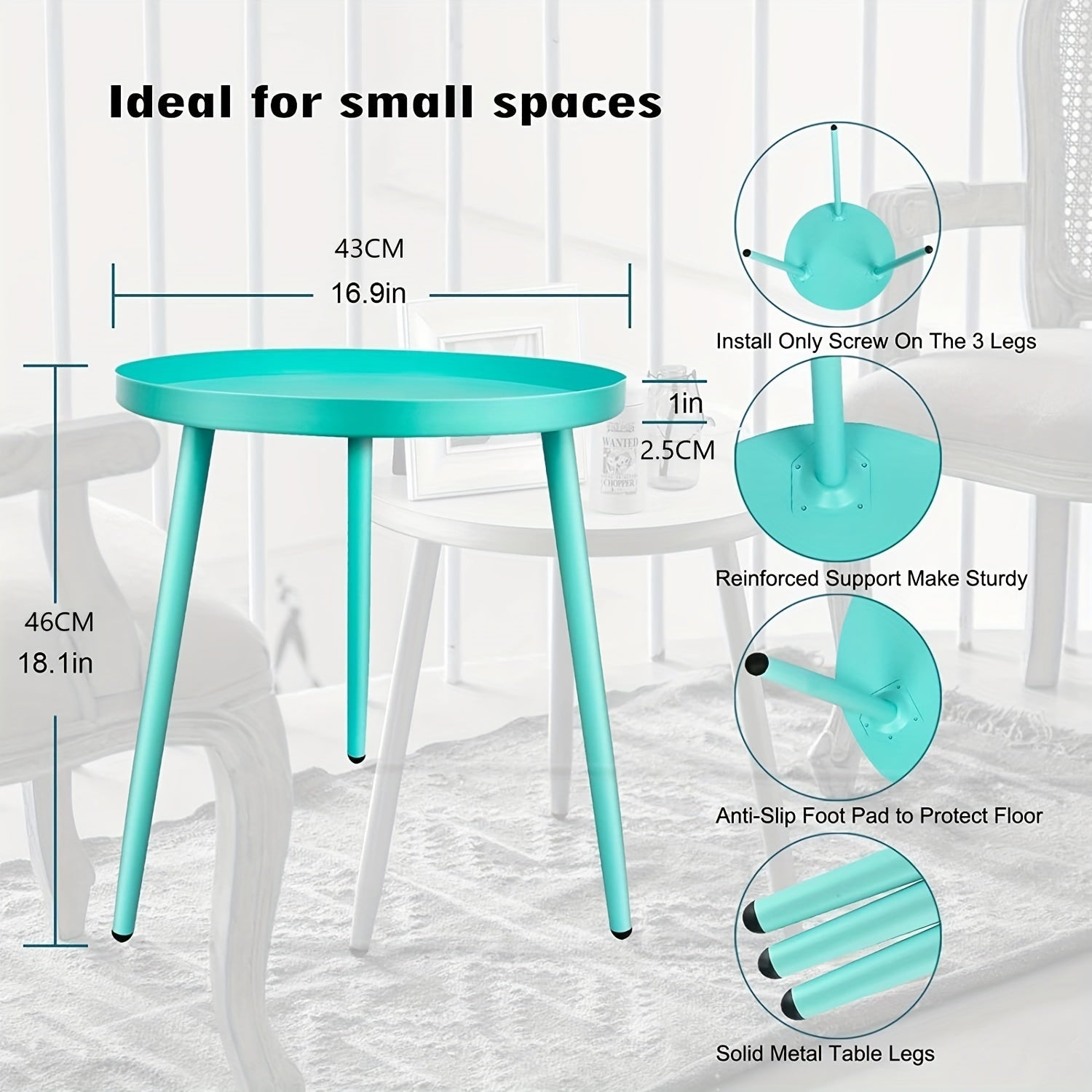 Contemporary Stainless Steel End Table with Three Legs for Living Room Bedroom