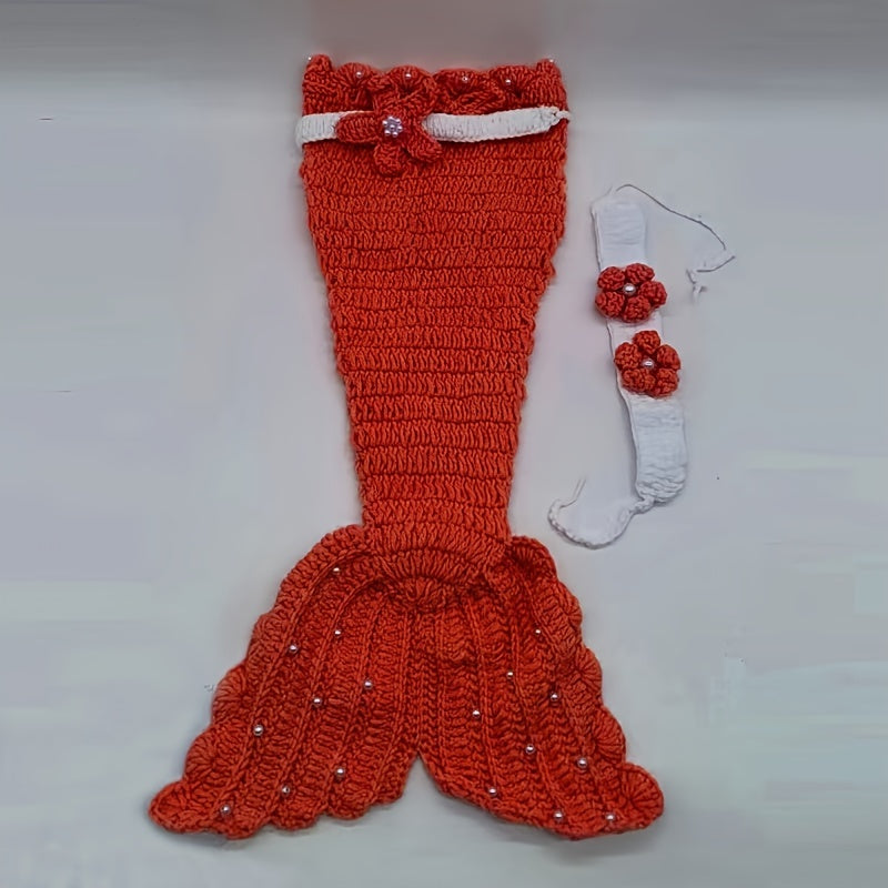 Conjunto de cola de sirena de ganchillo para bebés para recién nacidos de 0 a 3 años, accesorio para fotografía, disfraz con saco de dormir y conjunto