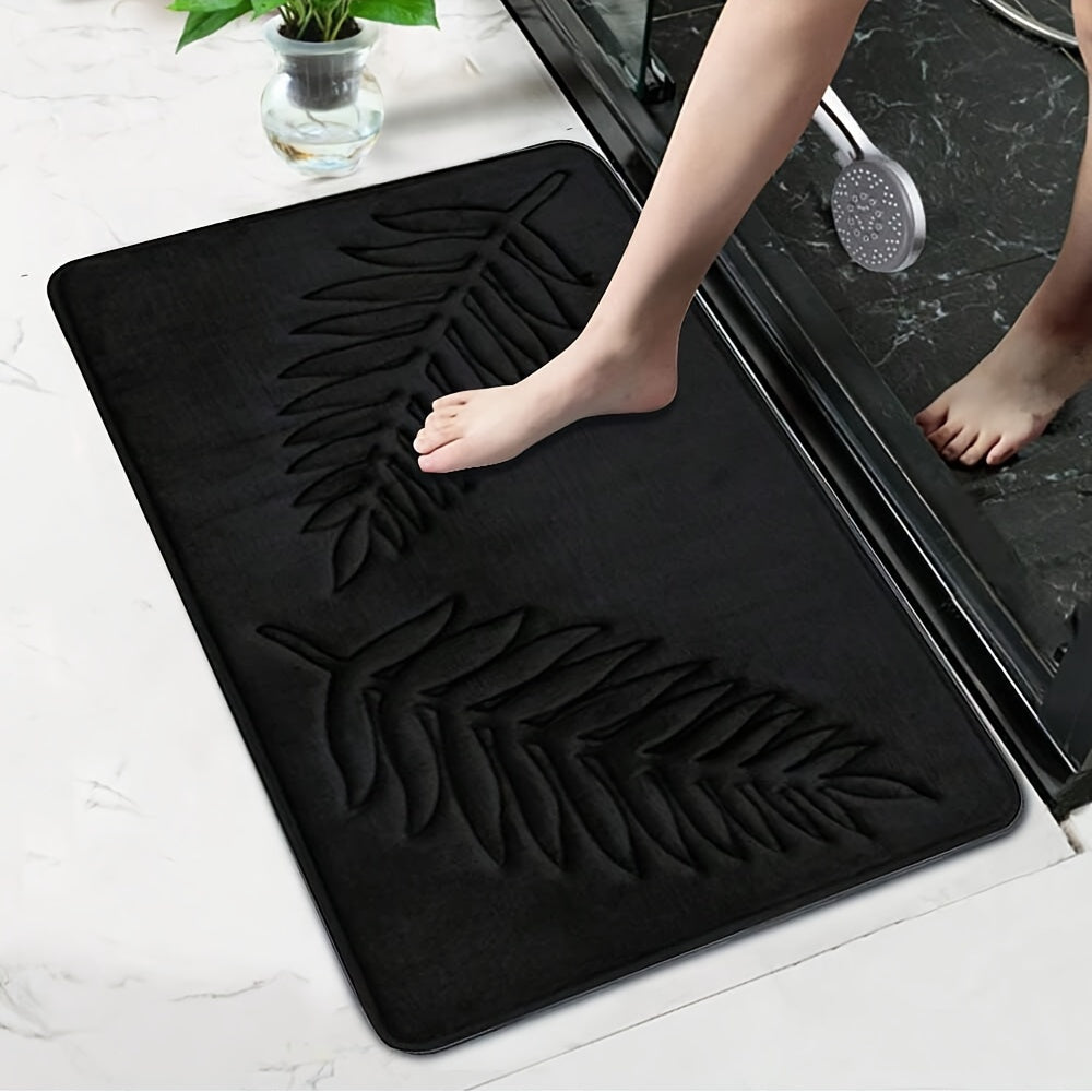2-Piece Plush Memory Foam Bathroom Mats Non-Slip Absorbent Fern Leaf Design