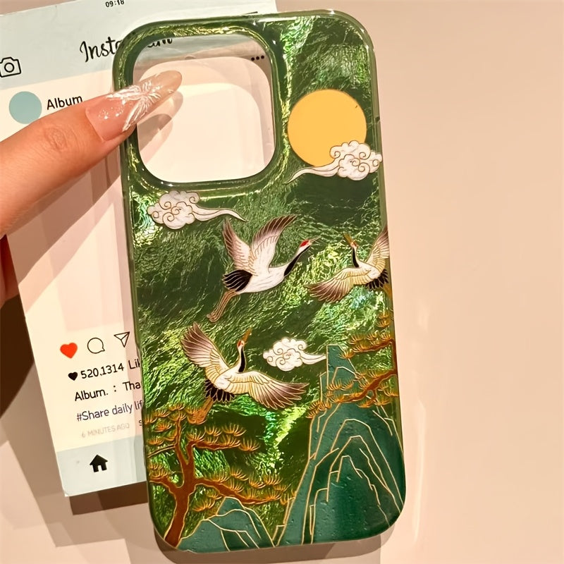 Чехол для телефона с узором вихря, облака и журавля с кисточкой для iPhone 11-16 Pro Max