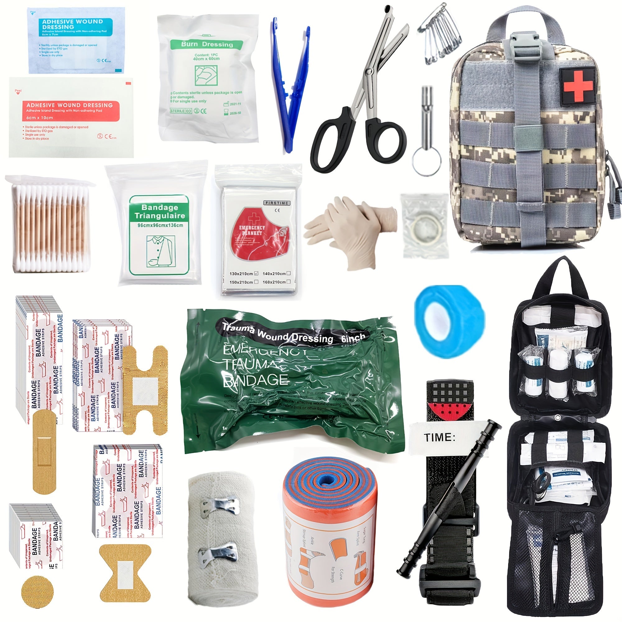 164-Piece Tactical First Aid Kit for Outdoor Activities with Bandages, Scissors, Tweezers, and Thermal Blanket