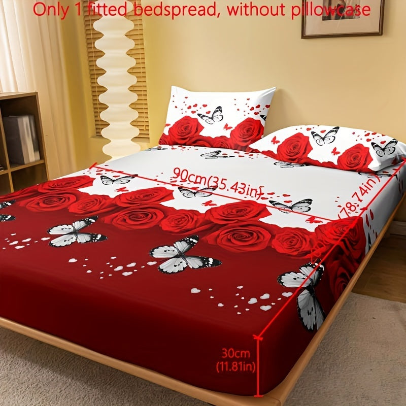 Butterfly Floral Print Fitted Sheet Soft Cozy Bedding Deep Pocket Mattress Protector