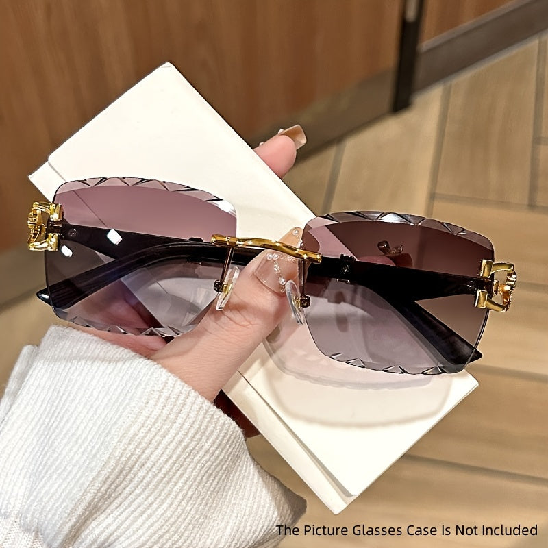 Модные безободковые очки с металлическим леопардовым акцентом и градиентными линзами для пляжа и активного отдыха