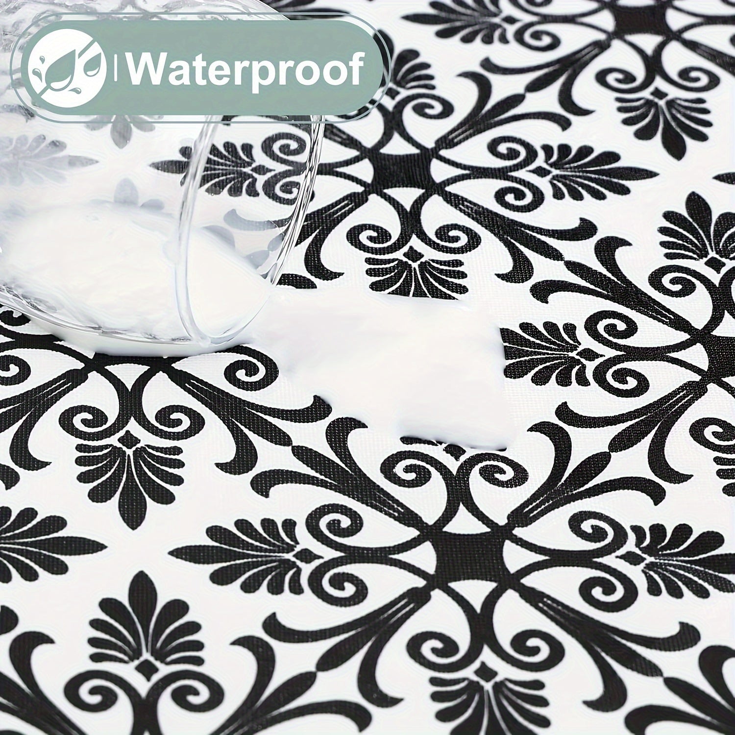 Baroque Style Waterproof Fitted Tablecloth with Elastic Flannel Backing for Outdoor Use